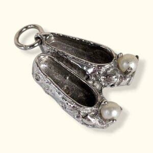 (2/$20) Vintage Sterling Faux Pearl Slipper Charm